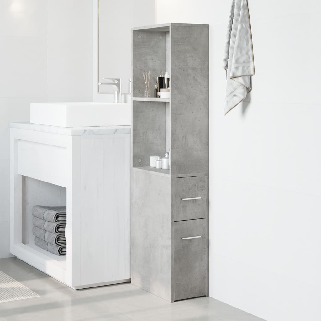 vidaXL Narrow Bathroom Cupboard with Wheels Concrete Grey