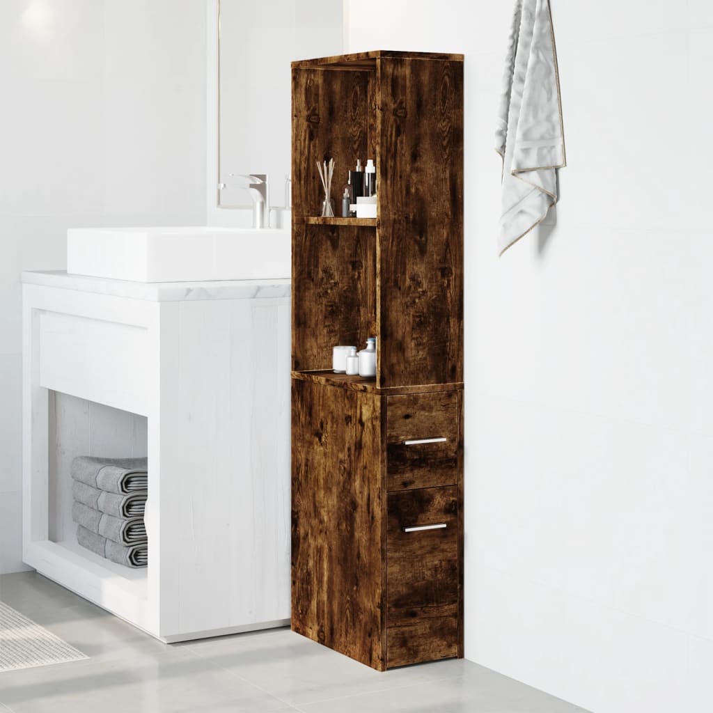 vidaXL Narrow Bathroom Cupboard with Wheels Smoked Oak Engineered Wood