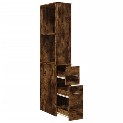 vidaXL Narrow Bathroom Cupboard with Wheels Smoked Oak Engineered Wood