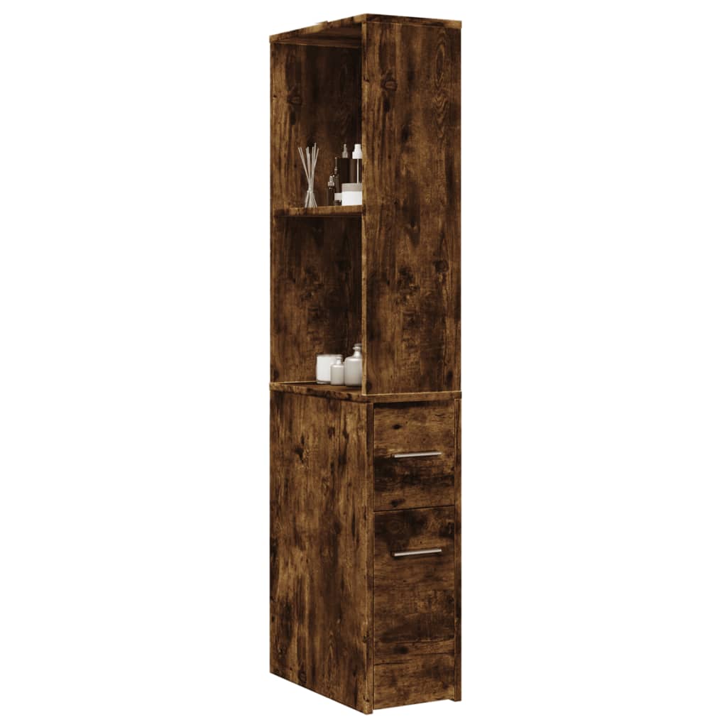 vidaXL Narrow Bathroom Cupboard with Wheels Smoked Oak Engineered Wood