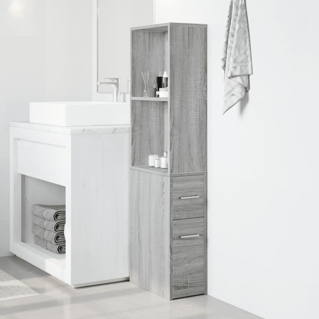 vidaXL Narrow Bathroom Cupboard with Wheels Grey Sonoma Engineered Wood