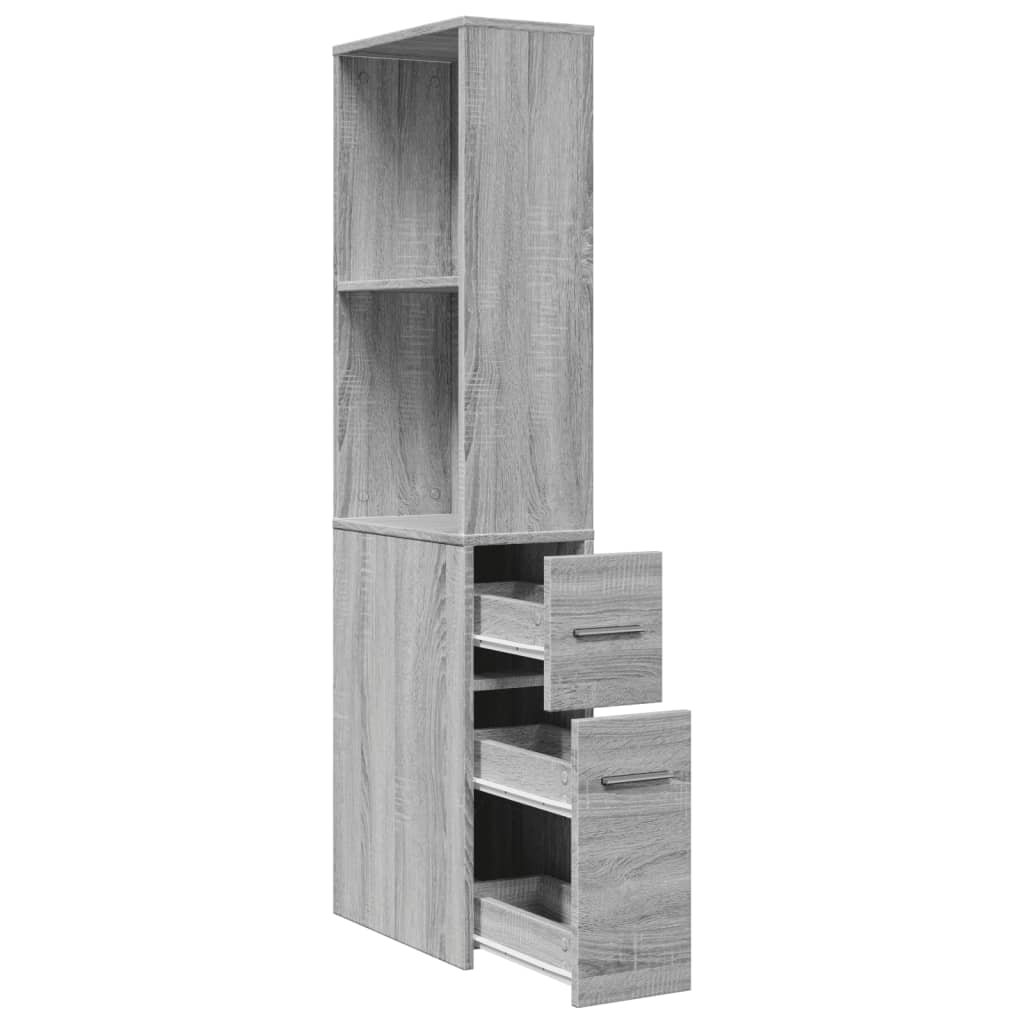 vidaXL Narrow Bathroom Cupboard with Wheels Grey Sonoma