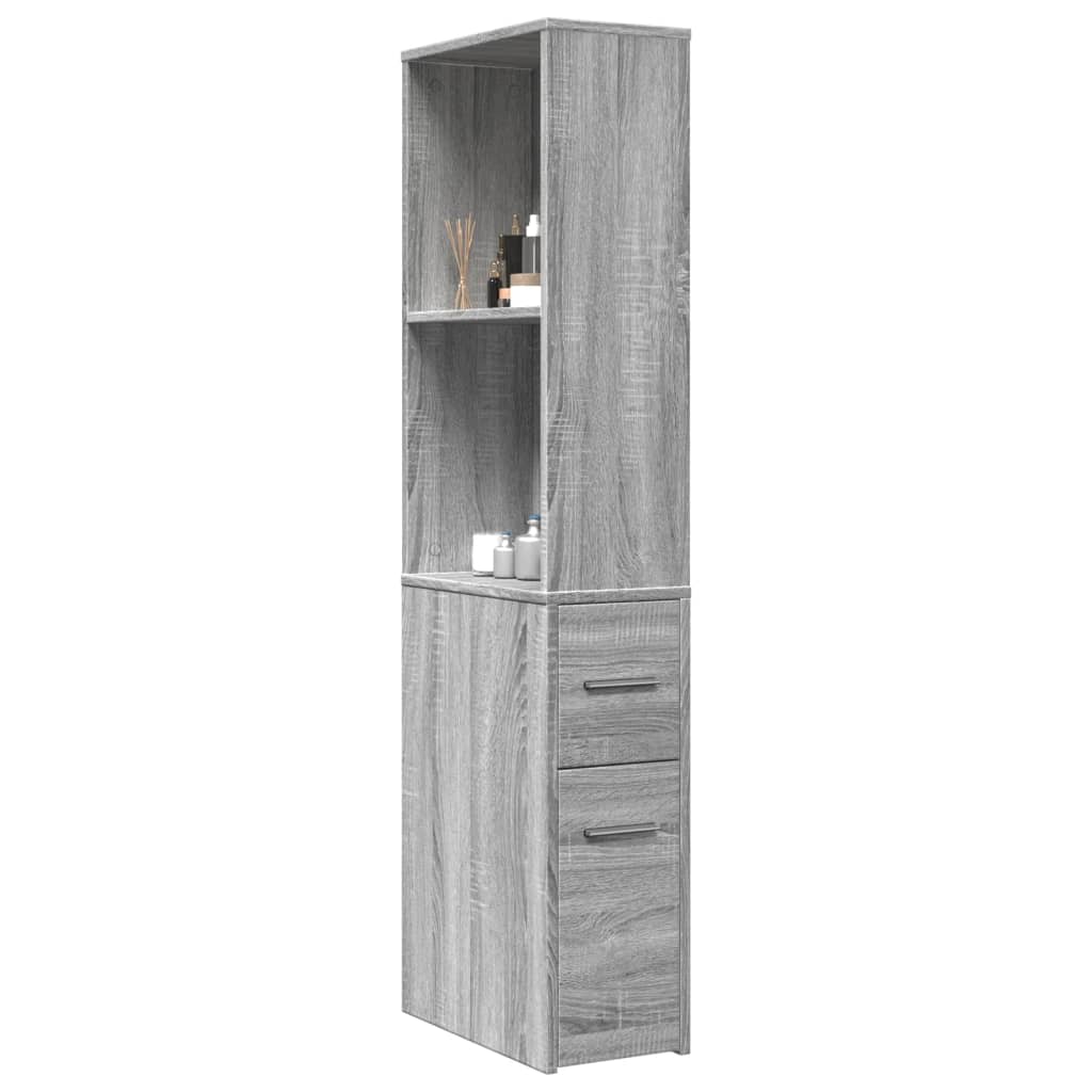 vidaXL Narrow Bathroom Cupboard with Wheels Grey Sonoma