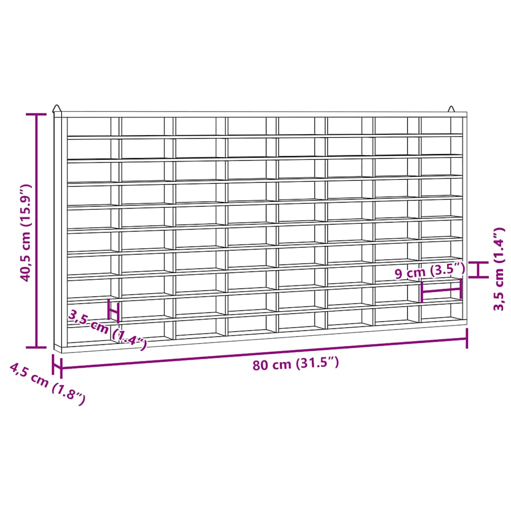 vidaXL Wooden Collector's Display Case with 80 Compartments 80x4.5x40.5cm
