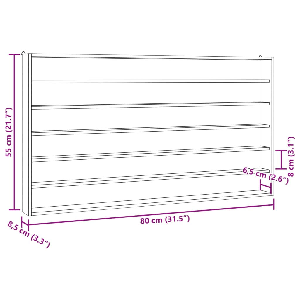 vidaXL Wooden Collector's Display Case with 6 Shelves 80x8.5x55cm
