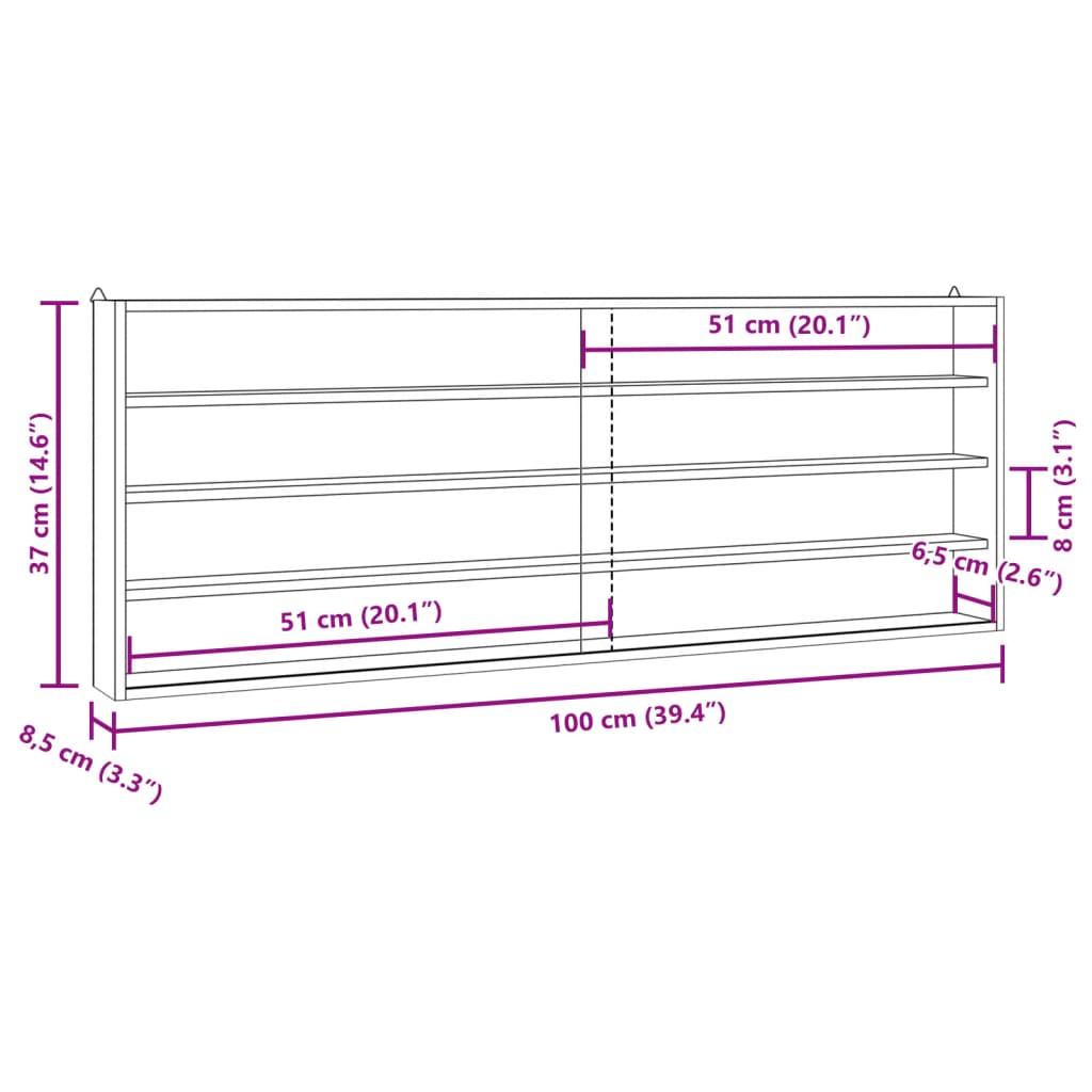 vidaXL Wooden Collector's Display Case with Doors 100x8.5x37cm