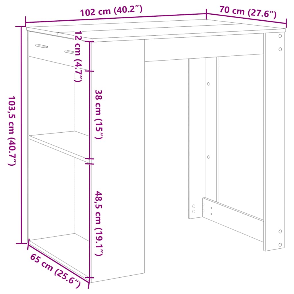 vidaXL Bar Table Smoked Oak102x70x103.5 cm Engineered Wood