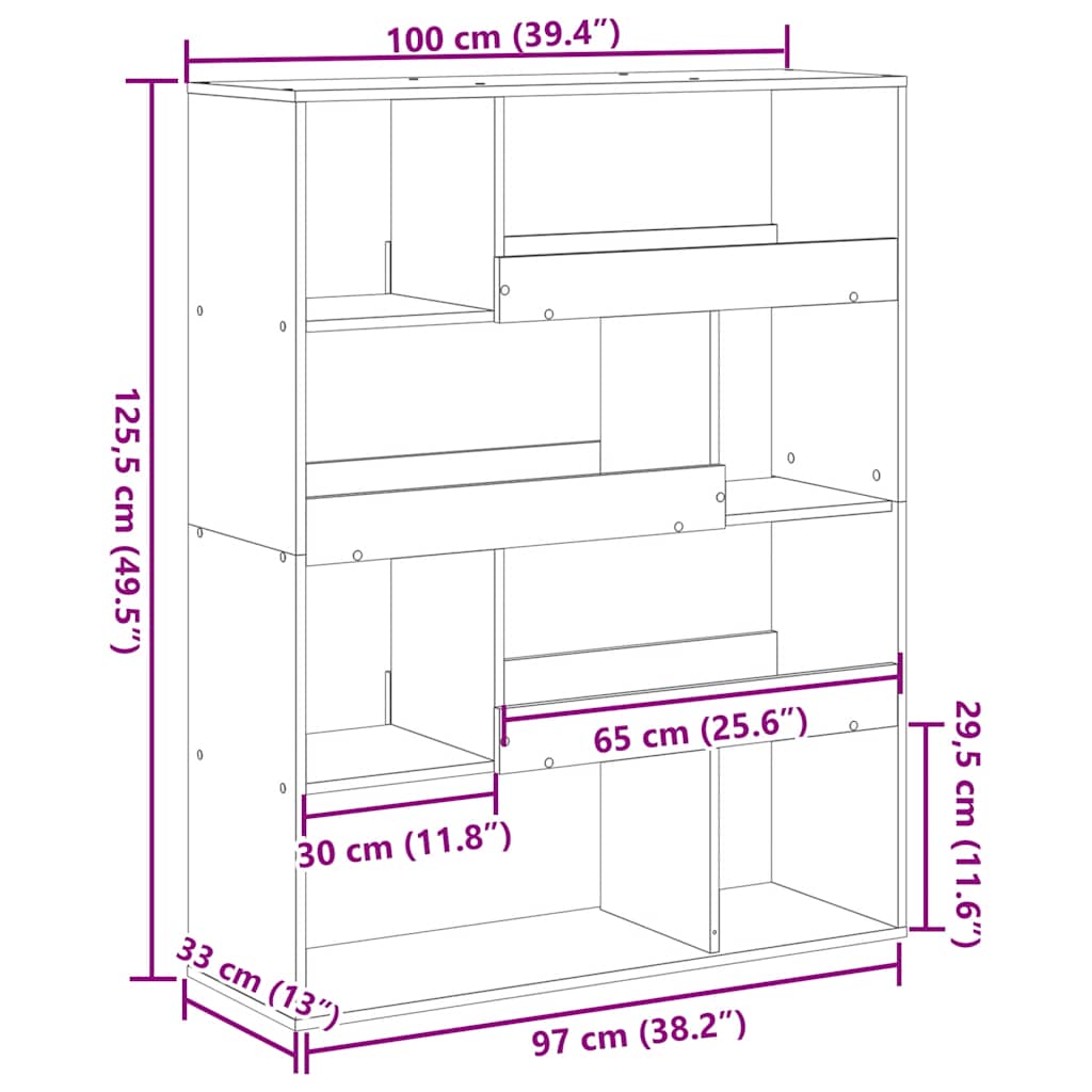 vidaXL Bookcase Concrete Grey 100x33x125,5 cm Engineered Wood