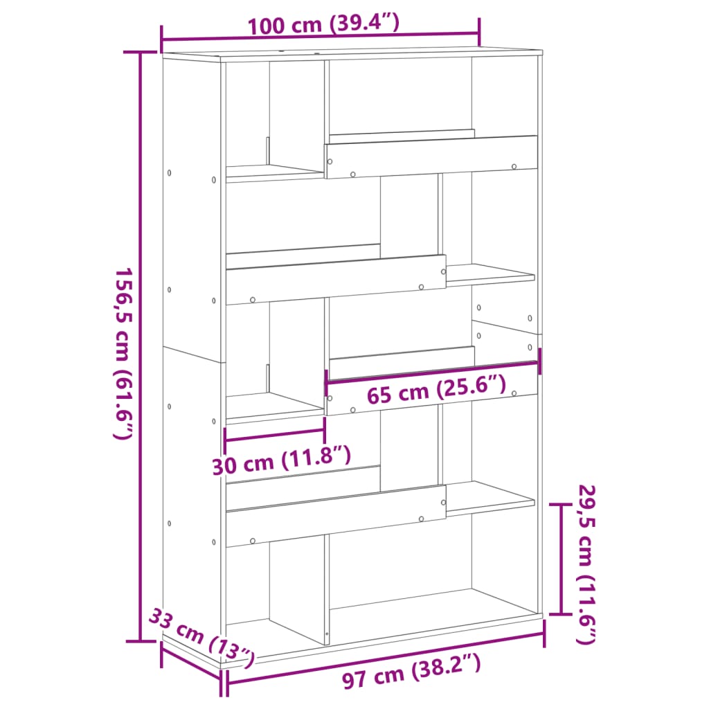 vidaXL Bookcase Concrete Grey 100x33x156,5 cm Engineered Wood