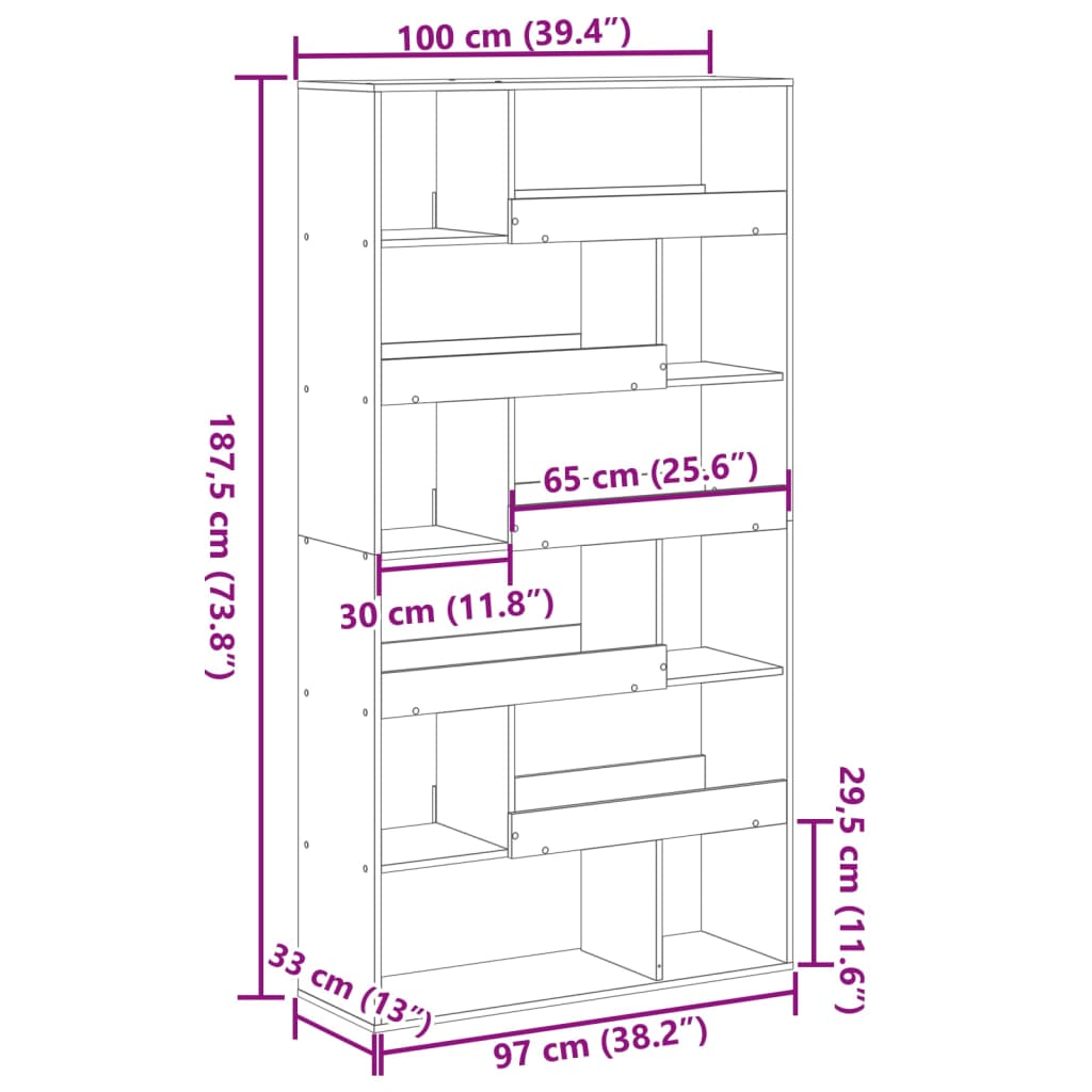 vidaXL Bookcase Old Wood 100x33x187,5 cm Engineered Wood
