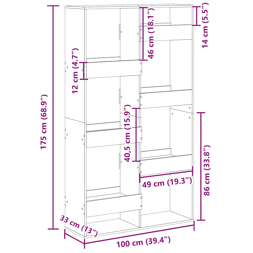 vidaXL Bookcase Sonoma Oak 100x33x175 cm Engineered Wood
