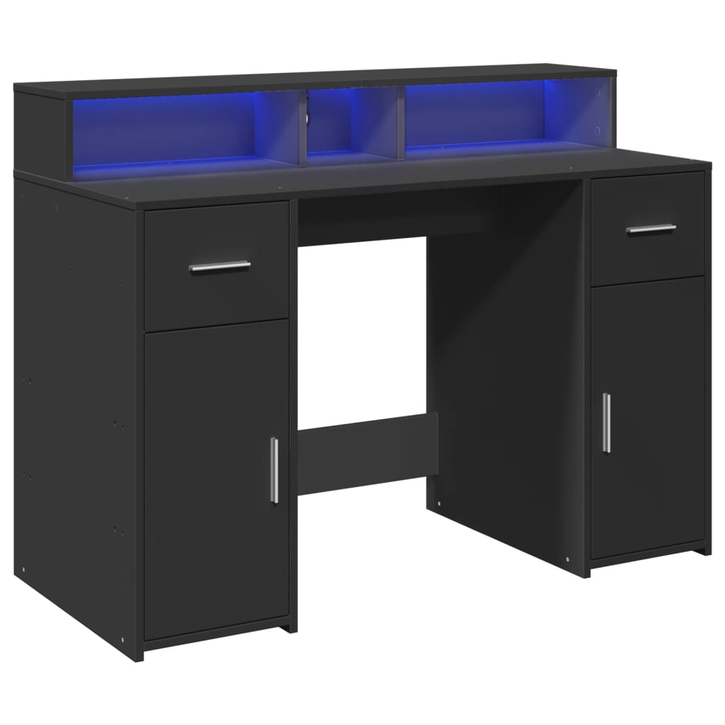 vidaXL Desk with LED Lights Black 120x55x91 cm Engineered Wood