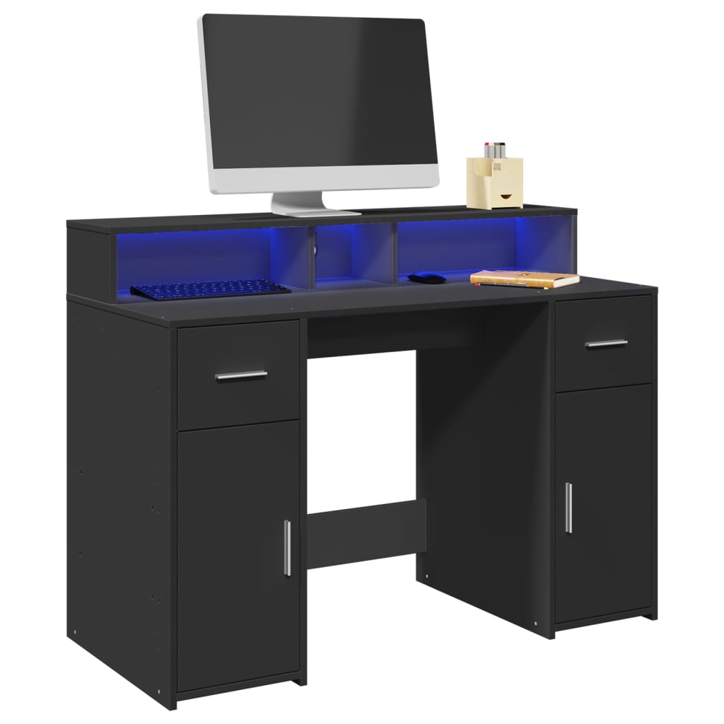 vidaXL Desk with LED Lights Black 120x55x91 cm Engineered Wood