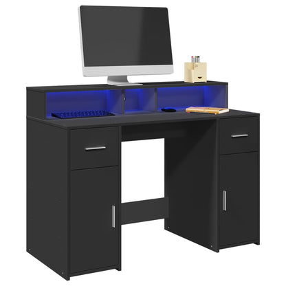 vidaXL Desk with LED Lights Black 120x55x91 cm Engineered Wood