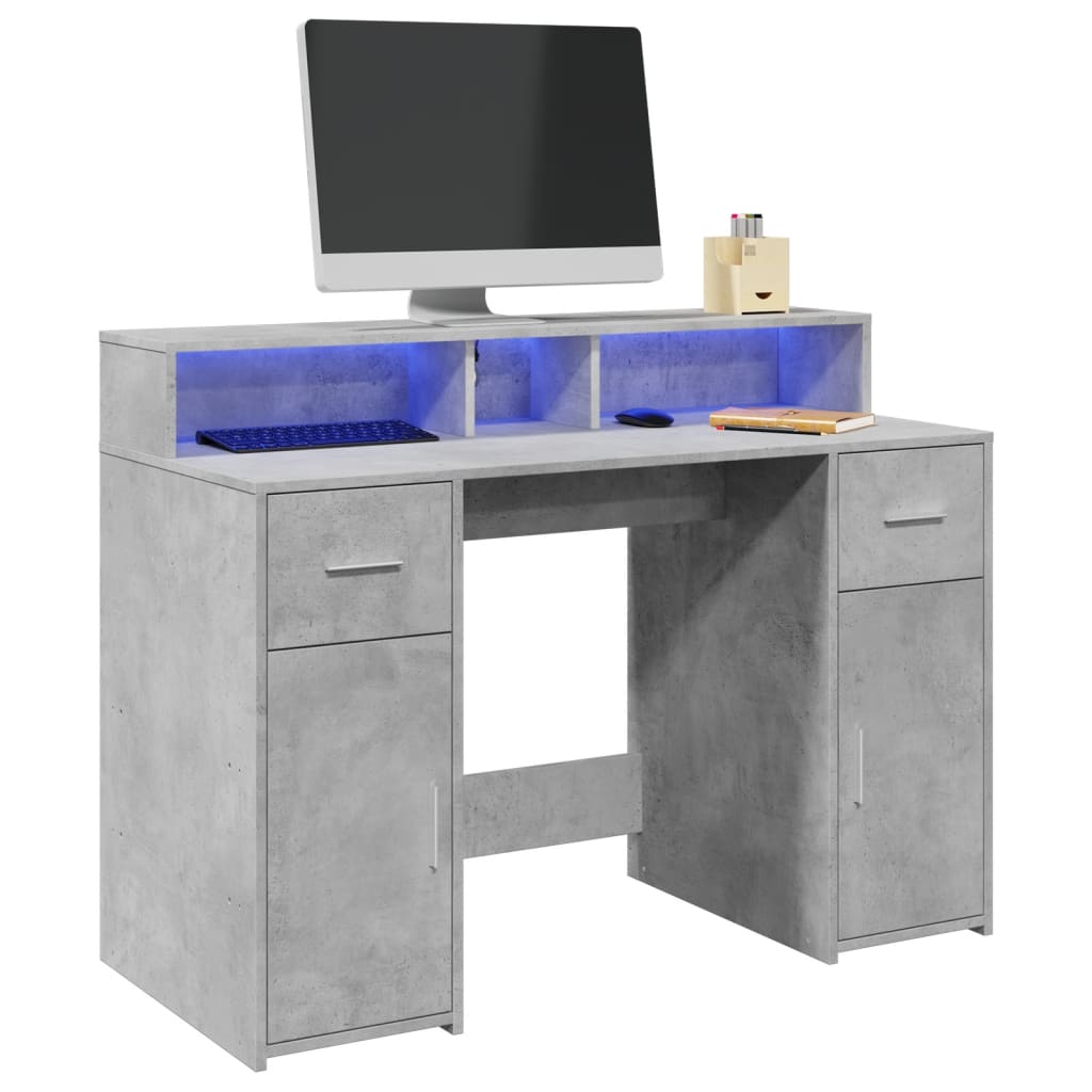 vidaXL Desk with LED Lights Concrete Grey 120x55x91 cm Engineered Wood