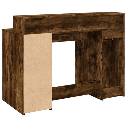 vidaXL Desk with LED Lights Smoked Oak 120x55x91 cm Engineered Wood