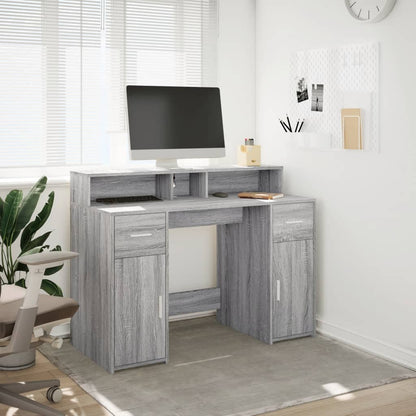 vidaXL Desk with LED Lights Grey Sonoma 120x55x91 cm Engineered Wood
