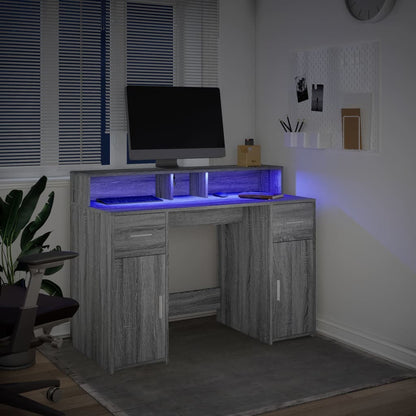 vidaXL Desk with LED Lights Grey Sonoma 120x55x91 cm Engineered Wood