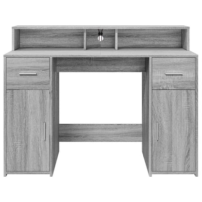 vidaXL Desk with LED Lights Grey Sonoma 120x55x91 cm Engineered Wood