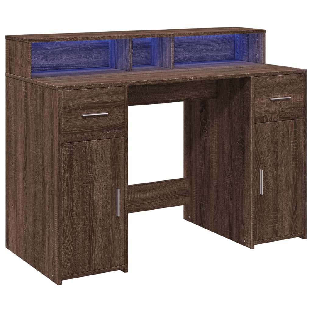 vidaXL Desk with LED Lights Brown Oak 120x55x91 cm Engineered Wood