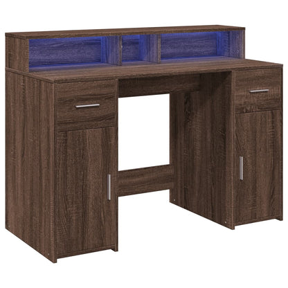 vidaXL Desk with LED Lights Brown Oak 120x55x91 cm Engineered Wood