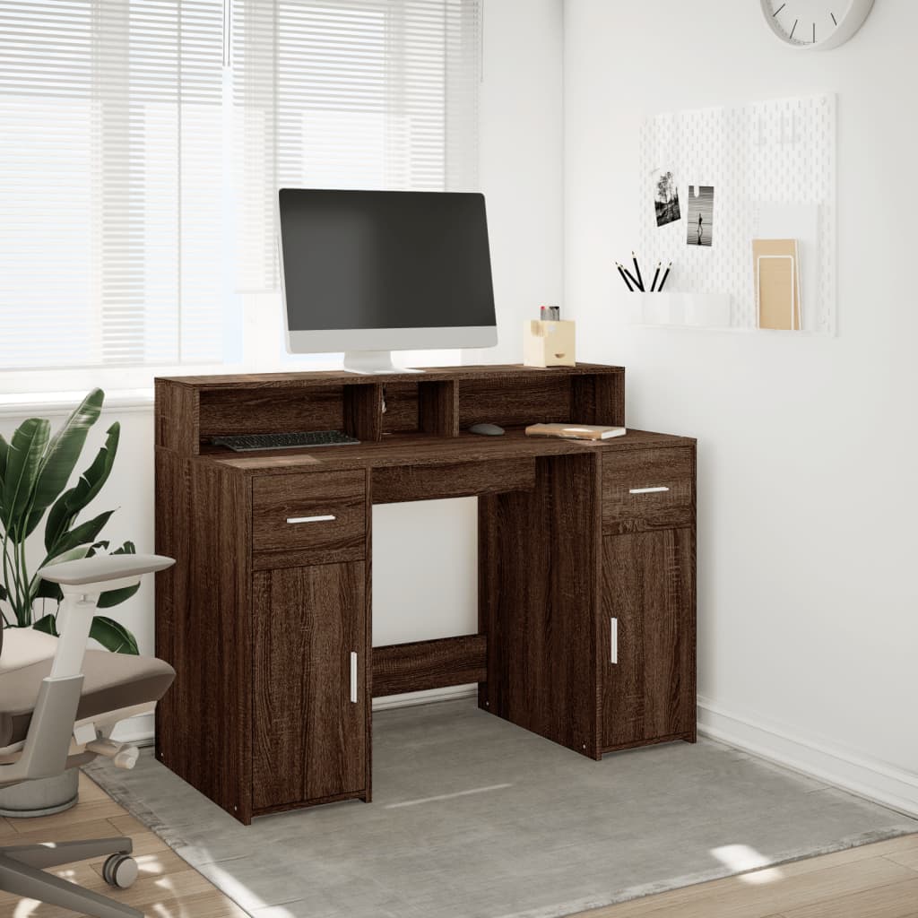 vidaXL Desk with LED Lights Brown Oak 120x55x91 cm Engineered Wood