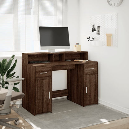 vidaXL Desk with LED Lights Brown Oak 120x55x91 cm Engineered Wood