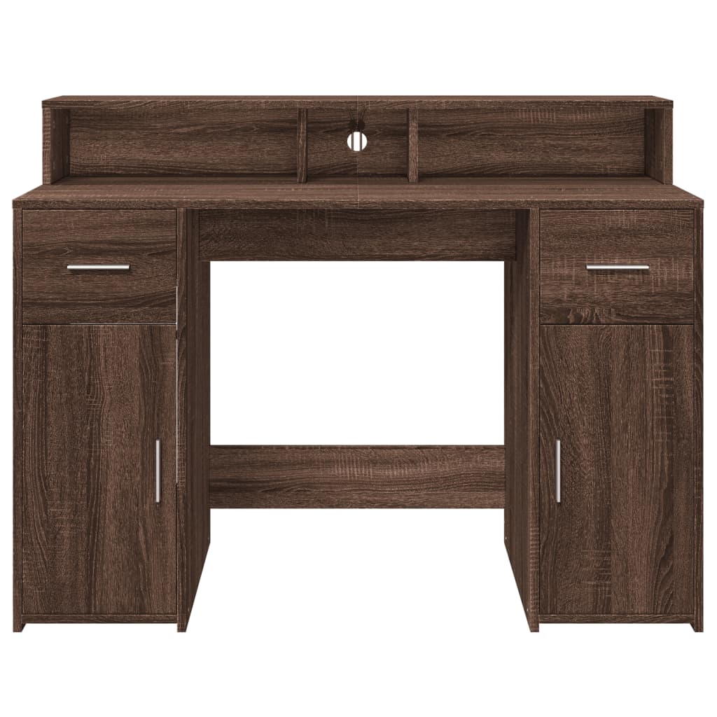 vidaXL Desk with LED Lights Brown Oak 120x55x91 cm Engineered Wood