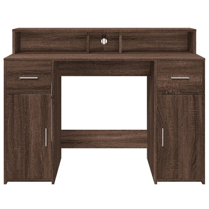 vidaXL Desk with LED Lights Brown Oak 120x55x91 cm Engineered Wood