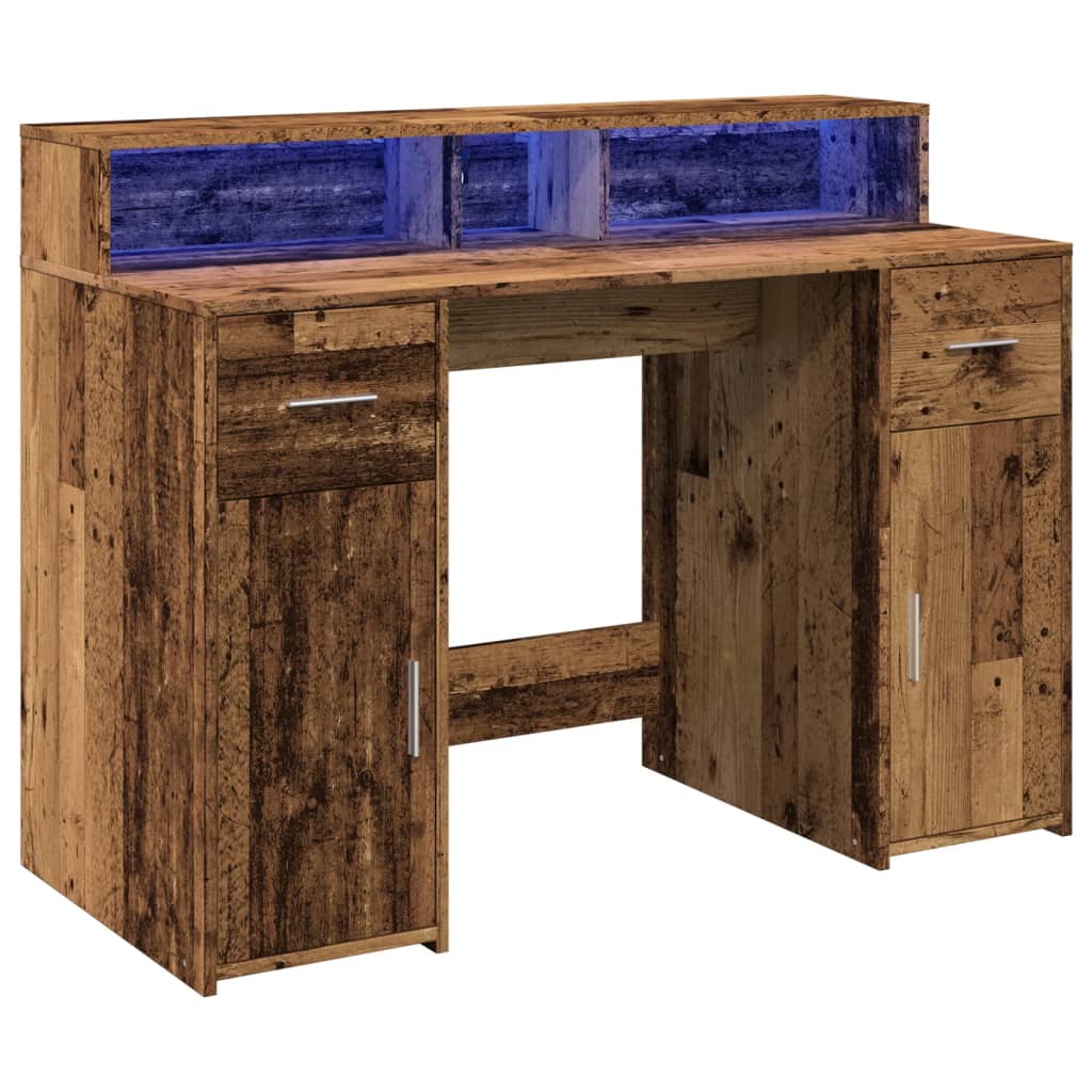 vidaXL Desk with LED Lights Old Wood 120x55x91 cm Engineered Wood