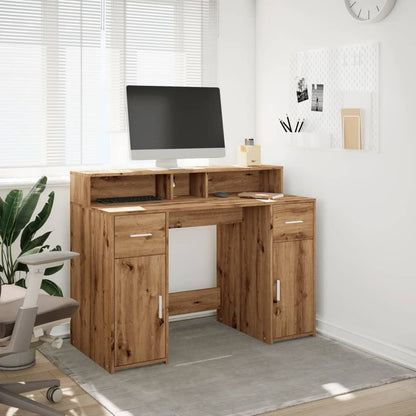 vidaXL Desk with LED Lights Artisian Oak 120x55x91 cm Engineered Wood