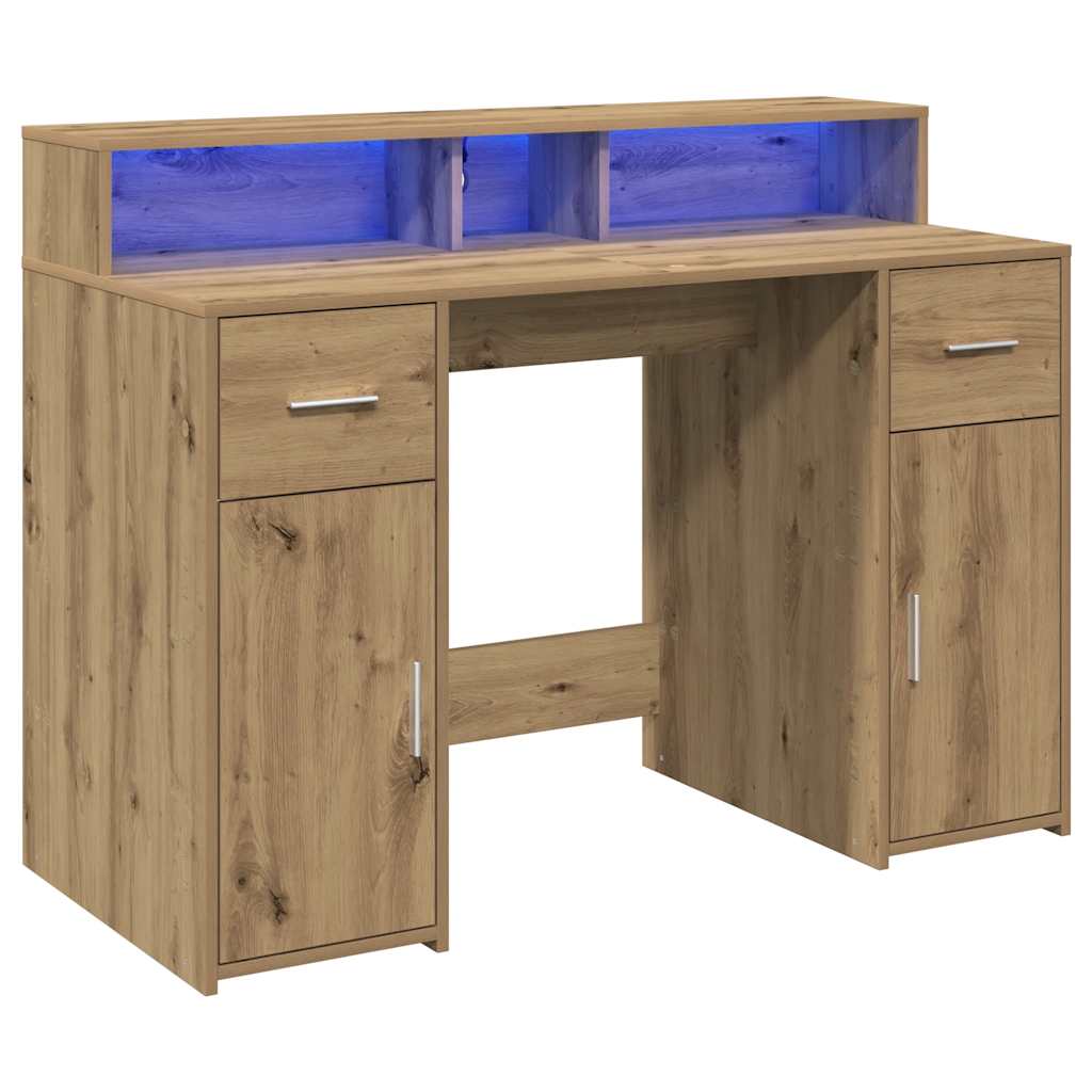 vidaXL Desk with LED Lights Artisian Oak 120x55x91 cm Engineered Wood