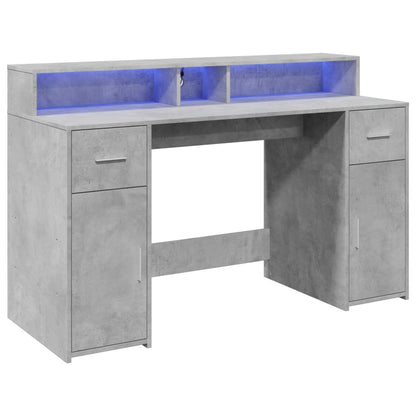 vidaXL Desk with LED Lights Concrete Grey 140x55x91 cm Engineered Wood