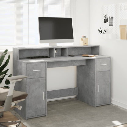 vidaXL Desk with LED Lights Concrete Grey 140x55x91 cm Engineered Wood