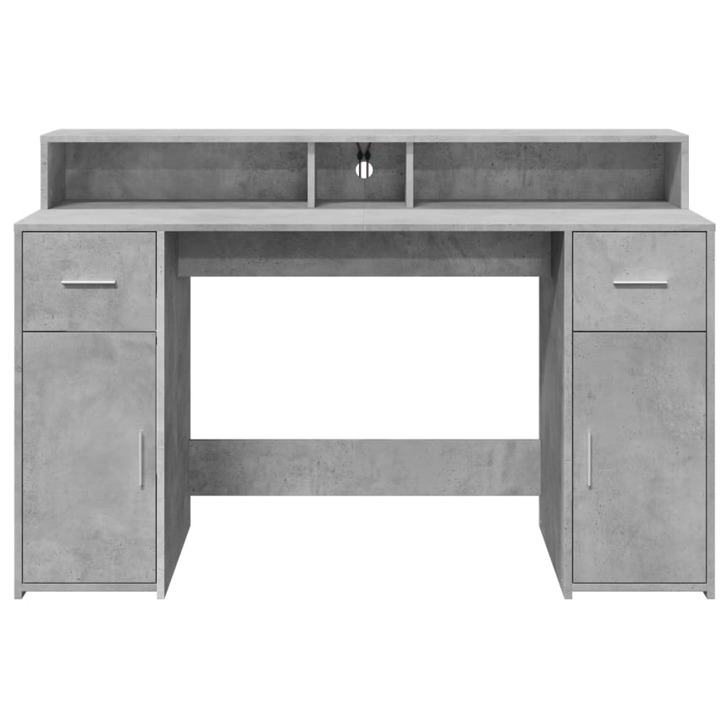 vidaXL Desk with LED Lights Concrete Grey 140x55x91 cm Engineered Wood