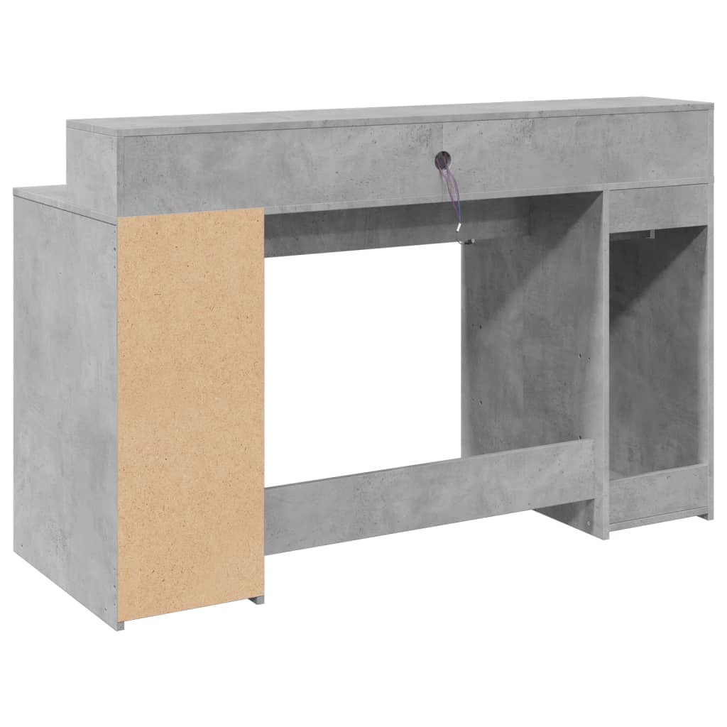 vidaXL Desk with LED Lights Concrete Grey 140x55x91 cm Engineered Wood