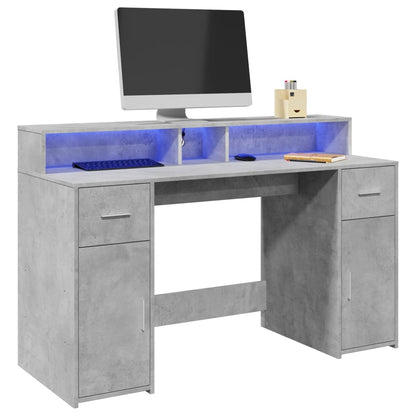 vidaXL Desk with LED Lights Concrete Grey 140x55x91 cm Engineered Wood