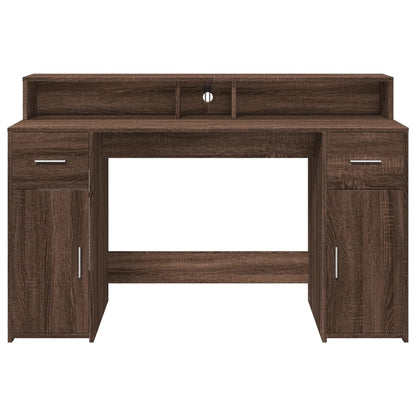 vidaXL Desk with LED Lights Brown Oak 140x55x91 cm Engineered Wood