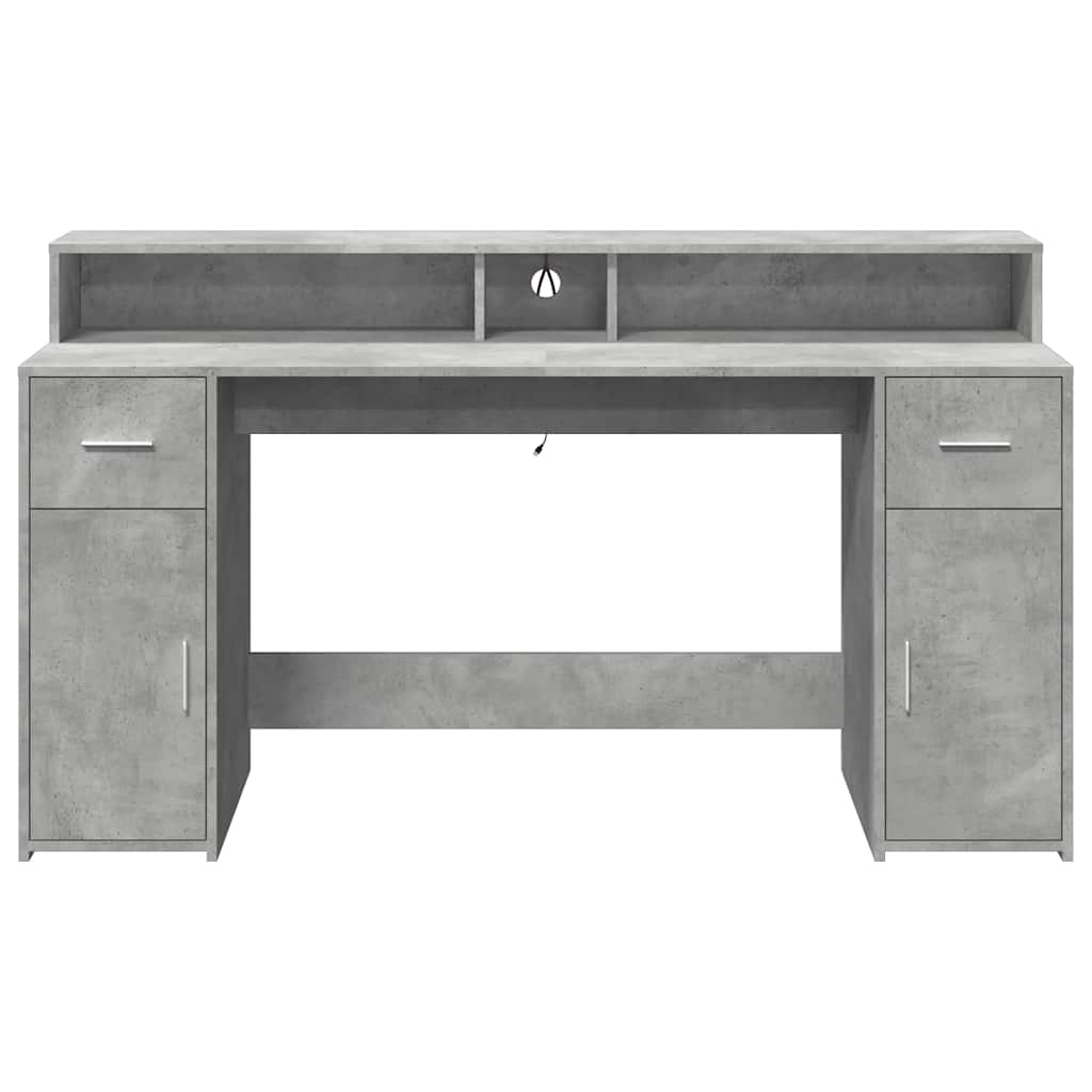 vidaXL Desk with LED Lights Concrete Grey 160x55x91 cm Engineered Wood
