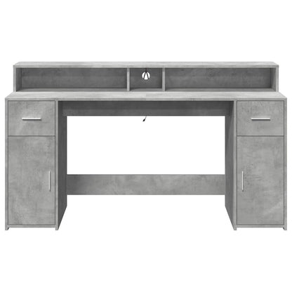vidaXL Desk with LED Lights Concrete Grey 160x55x91 cm Engineered Wood