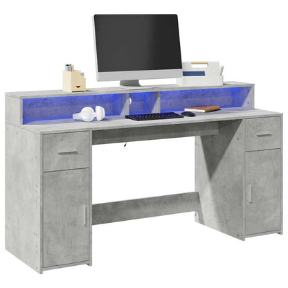 vidaXL Desk with LED Lights Concrete Grey 160x55x91 cm Engineered Wood
