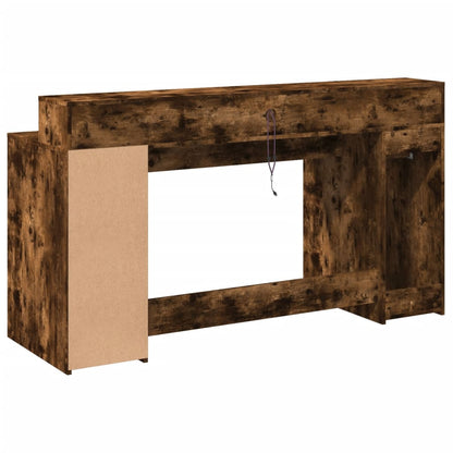 vidaXL Desk with LED Lights Smoked Oak 160x55x91 cm Engineered Wood