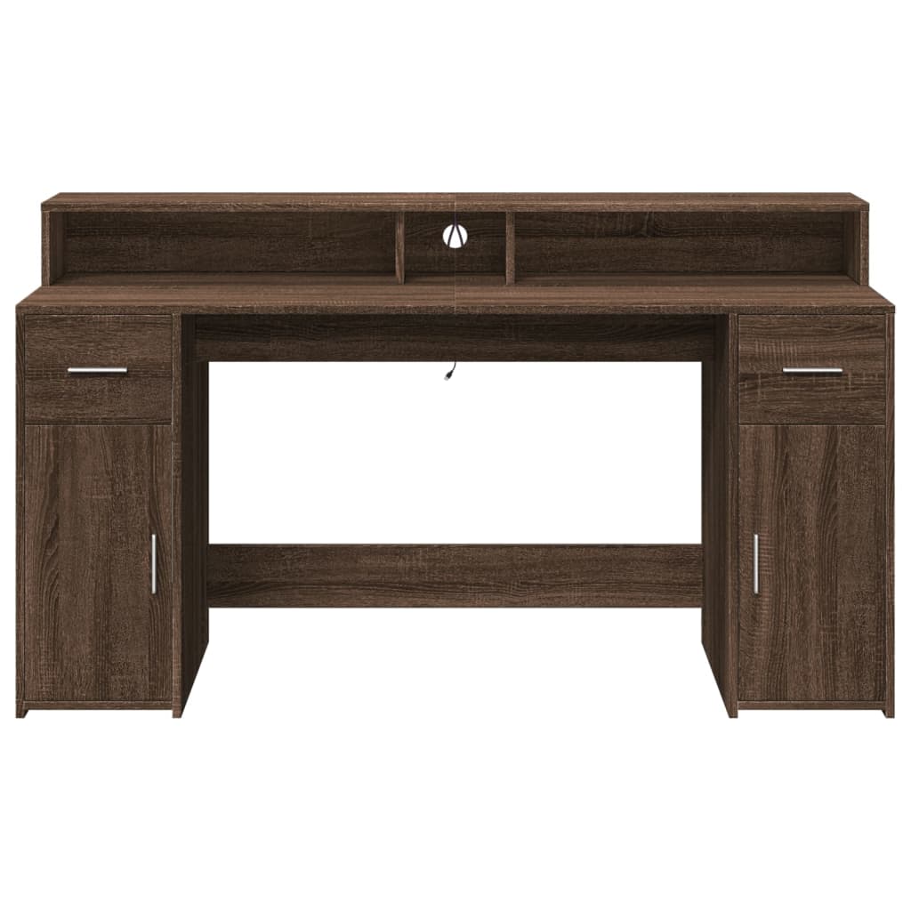 vidaXL Desk with LED Lights Brown Oak 160x55x91 cm Engineered Wood