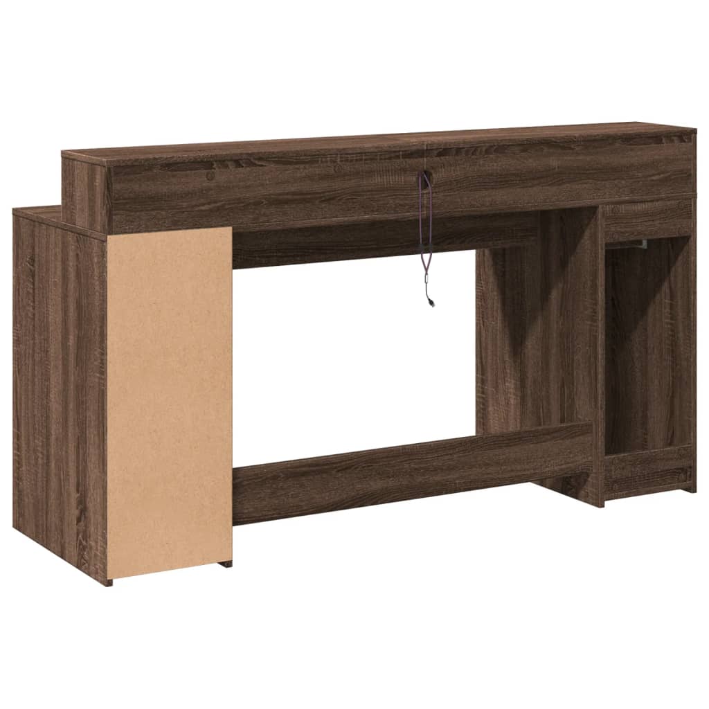 vidaXL Desk with LED Lights Brown Oak 160x55x91 cm Engineered Wood