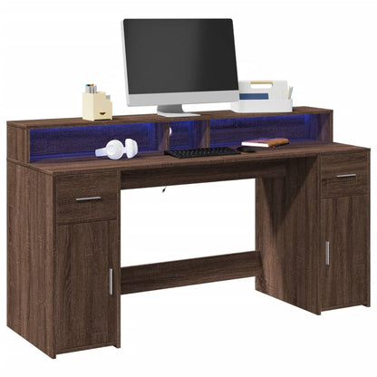 vidaXL Desk with LED Lights Brown Oak 160x55x91 cm Engineered Wood