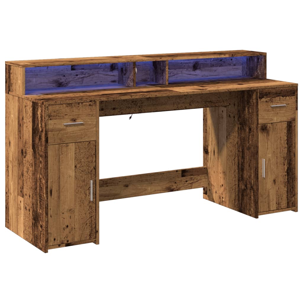 vidaXL Desk with LED Lights Old Wood 160x55x91 cm Engineered Wood