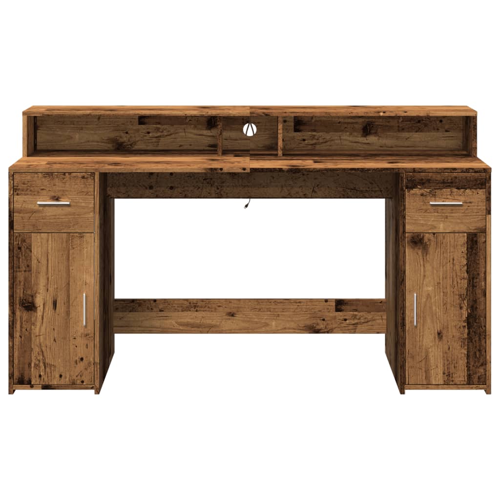 vidaXL Desk with LED Lights Old Wood 160x55x91 cm Engineered Wood