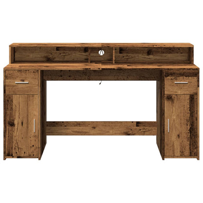 vidaXL Desk with LED Lights Old Wood 160x55x91 cm Engineered Wood