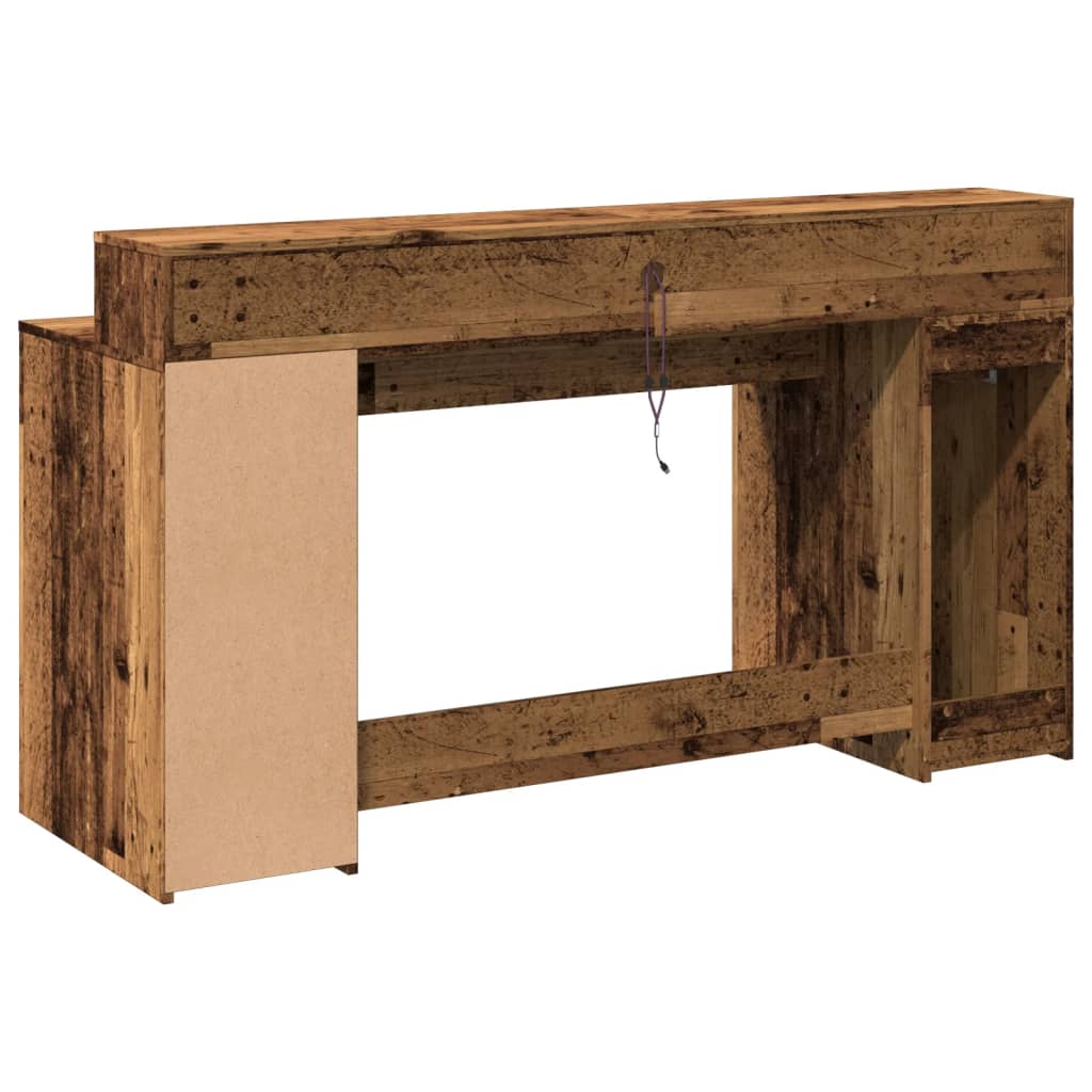 vidaXL Desk with LED Lights Old Wood 160x55x91 cm Engineered Wood