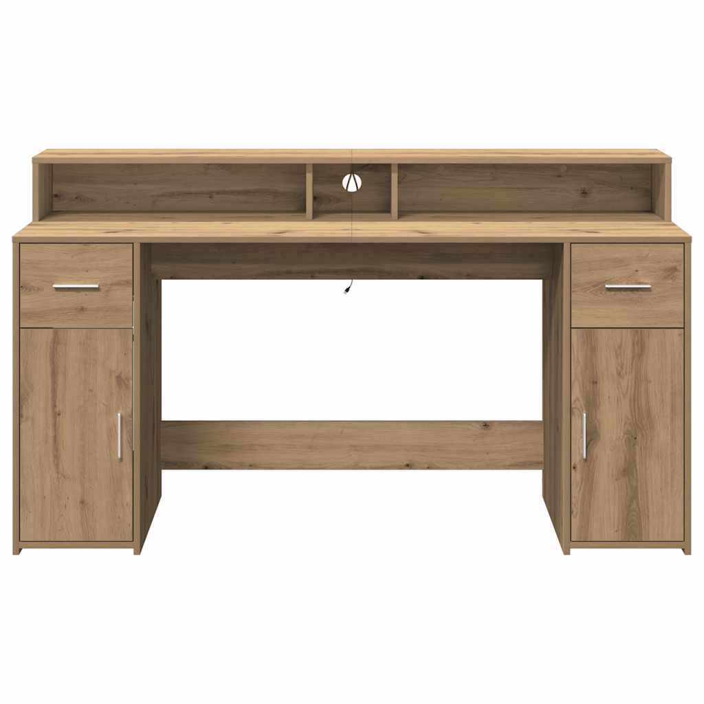vidaXL Desk with LED Lights Artisian Oak 160x55x91 cm Engineered Wood